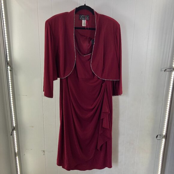 Alex Evenings red 2 piece poly spandex dress & jacket gem studded size 16W - Picture 1 of 5